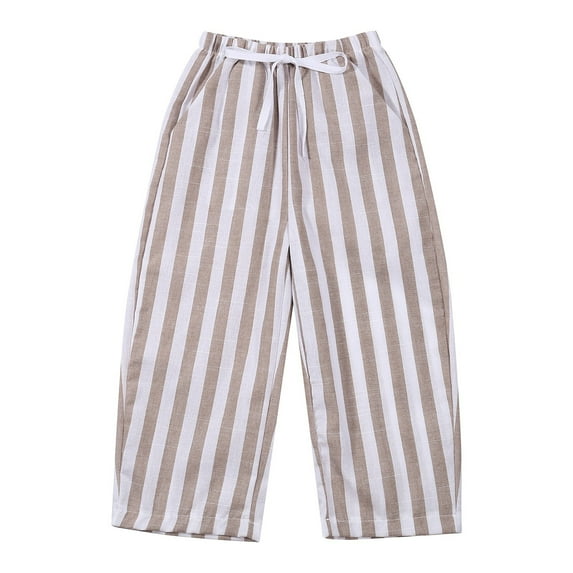 FYDUU Fashion Boys Jeans Boys Girls Striped Pants For Kids Wide Leg Trousers Loose Fit Casual Elastic Waist Trousers 18-24 Months