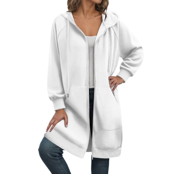 FYDUU Fashion Hoodies for Women Long Zip Up Hooded Sweatshirt For Mid Length Fleece Lined Jacket With Front Pockets Comfortable Casual Outerwear Women Hoodies Fall Tops
