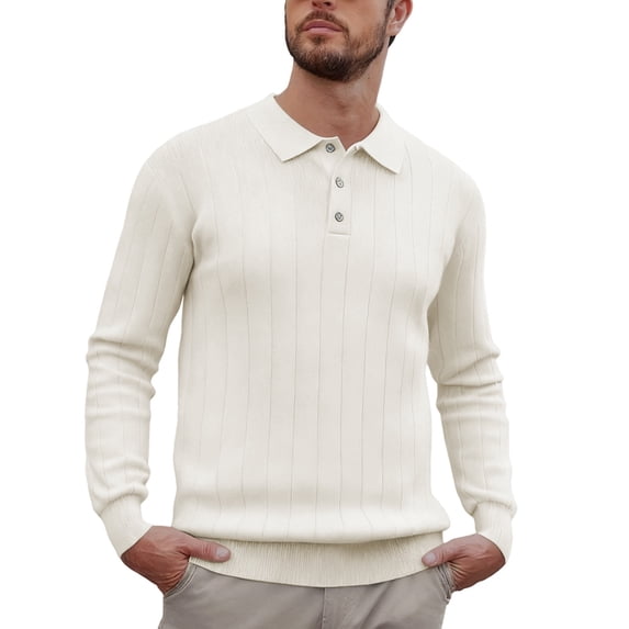 FYDUU Fashion Shirts for Men Knit Long Sleeve Shirt Business Casual Pullover Sweater Thermal Warm Base Layer Top Winter Fall Handsome Polo Shirts