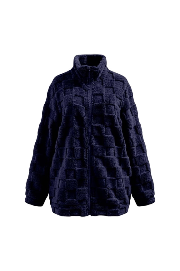 Fleece Jackets For Women Zip Up Jacket Stand Collar Loose Fit Crochet Jacquard Cozy Soft Outerwear Casual Wear Casual Jacket Coats