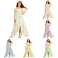 thumbnail image 1 of FYDUU Flower Girl Dress Summer Girls Flutter Sleeve Floral Dresses Elegant Flowy Ruffle Long Dress Stysligh Party A-Line Sundress 11-12 Years, 1 of 4