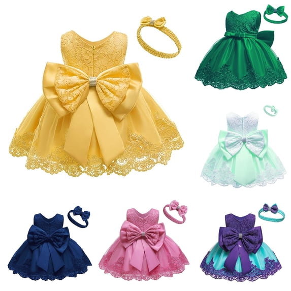 FYDUU Flower Girl Dresses Elegant Lace Dress for Baby Girls Princess Dresses Party Tutu Gown Solid Color Summer Casual Sundress 2-3 Years