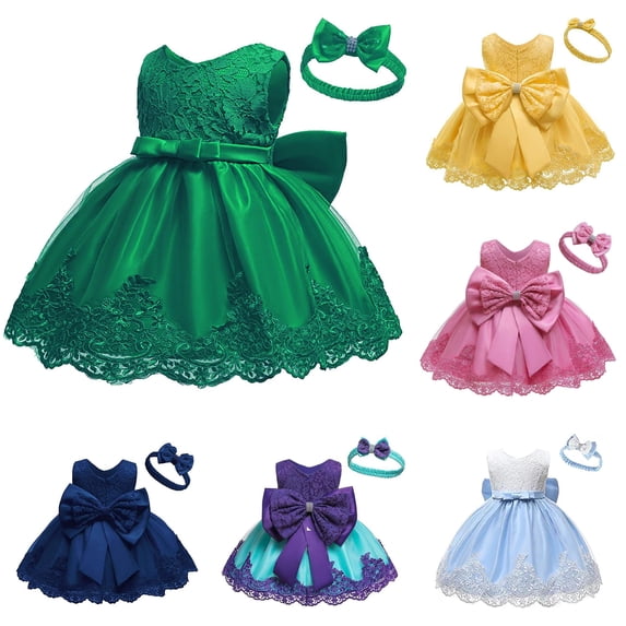 FYDUU Flower Girl Dresses Elegant Lace Dress for Baby Girls Princess Dresses Party Tutu Gown Solid Color Summer Casual Sundress 6-12 Months