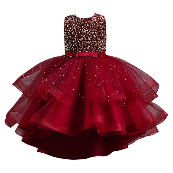 FYDUU Flower Girl Dresses Girls Tulle Dress Sequins Birthday Party Wedding Pageant Gown Dress Elegant Ruffle Puffy Princess Dresses 6-7 Years
