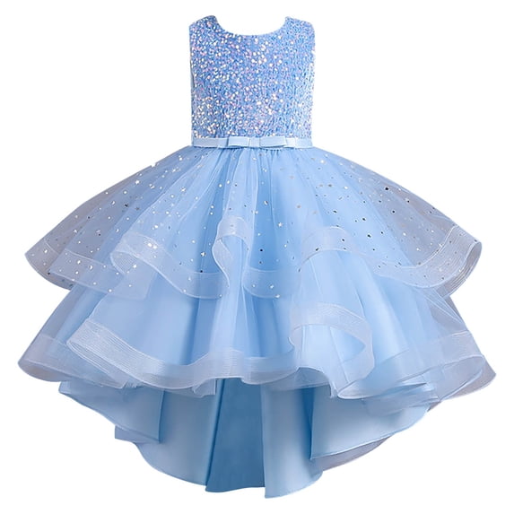 FYDUU Flower Girl Dresses Girls Tulle Dress Sequins Birthday Party Wedding Pageant Gown Dress Elegant Ruffle Puffy Princess Dresses 6-7 Years