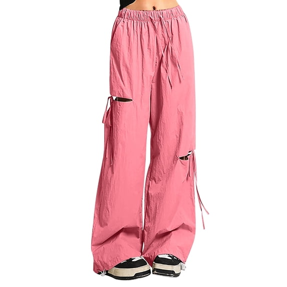 FYDUU Girl's Cargo Pants Girls Pants Distressed Wide Leg High Waist Loose Fit Cargo Pants For Teen Girls Casual Versatile Trousers 13-14 years