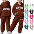 thumbnail image 1 of FYDUU Girl's Sweatsuit 2 Piece Outfits Casual Letter Print Long Sleeve Hooded Sweatshirt and Sweatpants Kids Fall Winter Clothes 6-7 Years, 1 of 7