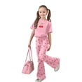 thumbnail image 1 of FYDUU Girls 2 Piece Outfit Cherry Print Short Sleeve T Shirt Tops and Flared Pants Two Piece Set Fashion Casual Back to School Clothes Soft Loungewear, 1 of 5