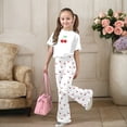 thumbnail image 1 of FYDUU Girls 2 Piece Outfit Cherry Print Short Sleeve T Shirt Tops and Flared Pants Two Piece Set Fashion Casual Back to School Clothes Fashion Wear, 1 of 5