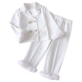 thumbnail image 1 of FYDUU Girls 2 Piece Outfit Solid Color Lapel Collar Button Blazer Jacket And Long Pants Set Toddler Little Girls Autumn Winter Fashion Clothing Sets Comfort Sweatsuits, 1 of 6