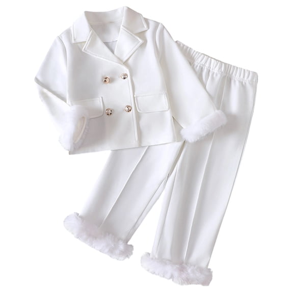 FYDUU Girls 2 Piece Outfit Solid Color Lapel Collar Button Blazer Jacket And Long Pants Set Toddler Little Girls Autumn Winter Fashion Clothing Sets Comfort Sweatsuits