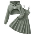 thumbnail image 1 of FYDUU Girls' 2 Piece Outfits Ribbed Knit Long Sleeve Crop Hooded Sweatshirt Top And Cami Dress Soft A-Line Dresses Set For Fall Winter Casual Outfits, 1 of 7