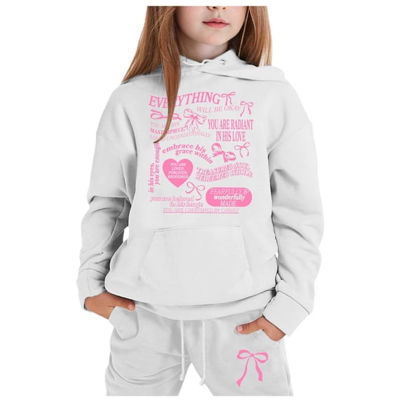 FYDUU Girls 2 Piece Outfits Tracksuit Solid Color Hoodie Pullover Sweatshirt And Jogger Sweatpants Set Kids Athletic Sweatsuit Sets Fall Winter Clothes Cute School Clothes