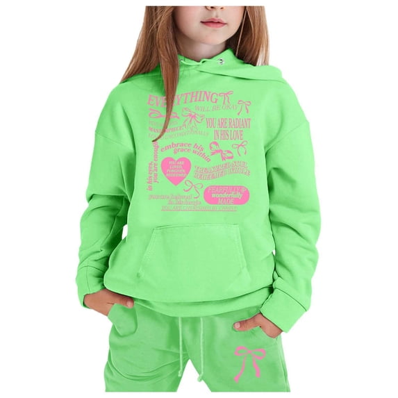 FYDUU Girls 2 Piece Outfits Tracksuit Solid Color Hoodie Pullover Sweatshirt And Jogger Sweatpants Set Kids Athletic Sweatsuit Sets Fall Winter Clothes Cute School Clothes