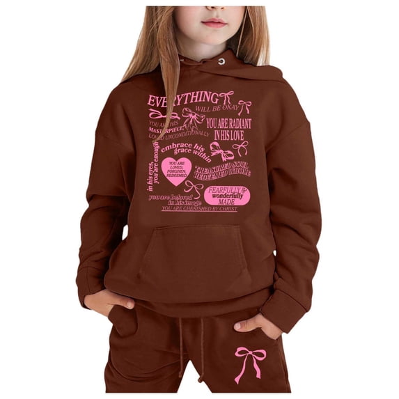 FYDUU Girls 2 Piece Outfits Tracksuit Solid Color Hoodie Pullover Sweatshirt And Jogger Sweatpants Set Kids Athletic Sweatsuit Sets Fall Winter Clothes Fashion Clothing