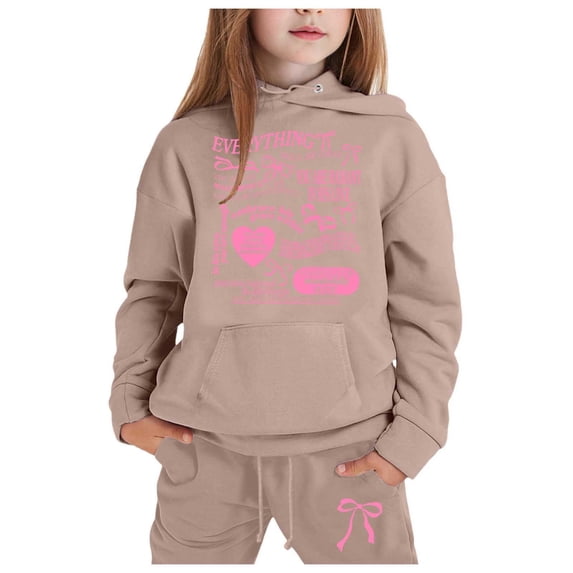 FYDUU Girls 2 Piece Outfits Tracksuit Solid Color Hoodie Pullover Sweatshirt And Jogger Sweatpants Set Kids Athletic Sweatsuit Sets Fall Winter Clothes Trendy Party Wear