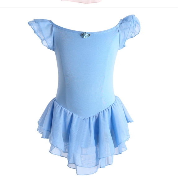 FYDUU Girls Ballet Leotards with Skirt Ruffle Sleeve Ballet Dance Dress Solid Color Tutu Skirted Leotard Kids Toddler Gymnastic Dancewear Floral Midi Dress 3-4 Years