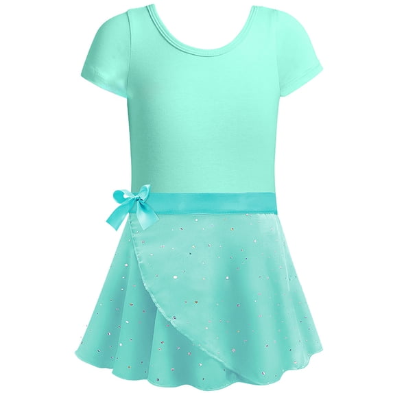 FYDUU Girls Ballet Leotards Toddler Short Sleeve Back Dance Dress Outfit With Removable Skirt Ballet Dance Set Kids Performance Clothes 4-5 Years