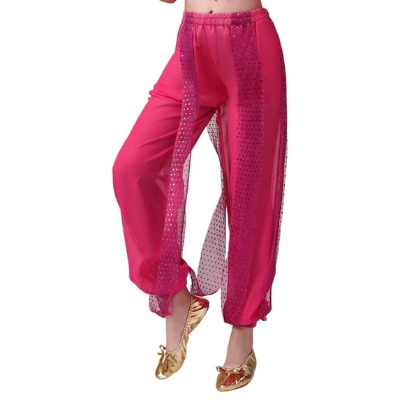 FYDUU Girls Belly Dance Pants Stage Performance Halloween Carnival Sequin Dance Pants Elastic Waist Lantern Pants Fashion Sparkling Dance Pants 4-5 Years
