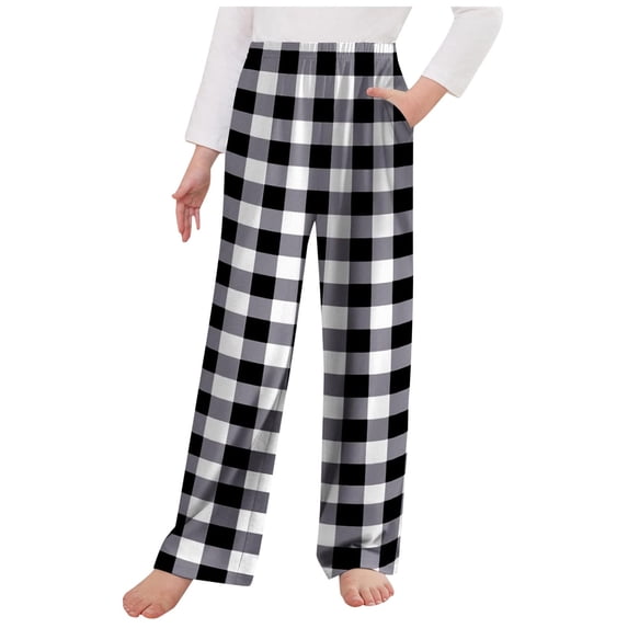 FYDUU Girls Boys Pajama Pants Plaid Pajamas Bottoms Children's Relaxed Pants Soft Comfortable Sleepwear Pants Home Wear With Pockets 11-12 Years