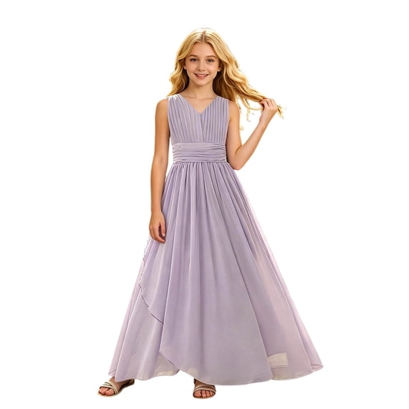 FYDUU Girls Bridesmaid Dresses Flower Girl Dress Elegant Wedding Pageant Long Maxi Dress A-Line Holiday Birthday Party Gown 12-13 Years