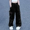 thumbnail image 1 of FYDUU Girls Cargo Pants Baggy Parachute Pant Kids Casual Joggers Lightweight Hiking Pants With Pockets Streetwear Everyday Play Cargo Trousers 7-8 Years, 1 of 3