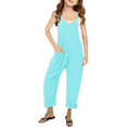 thumbnail image 1 of FYDUU Girls Casual Jumpsuits Spaghetti Strap Sleeveless Loose Romper Long Pants With Pockets Kids Clothes Solid Color School Outfit 7-8 Years, 1 of 5
