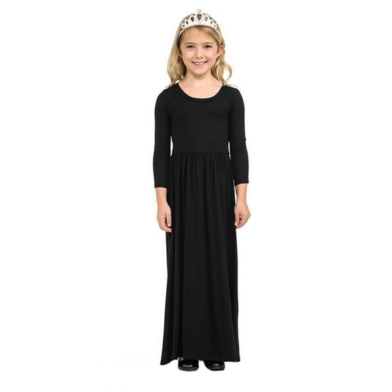 FYDUU Girls Casual Maxi Dress Long Sleeve Holiday Sundress Solid Color Casual T-Shirt Dress Party Formal Long Dresses 5-6 Years