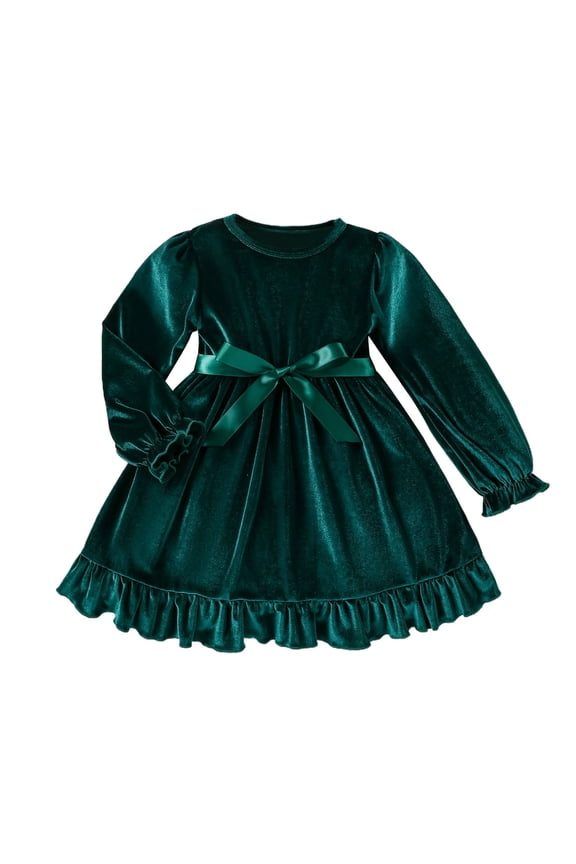 Girls Christmas Dress Toddler Long Sleeve Girls Ruffle Solid Dresses Party Dance Clothes Kids Dress 18-24 Months