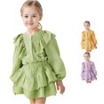thumbnail image 1 of FYDUU Girls Clothes 2 Piece Set Ruffle Long Sleeve Button Down Shirts Top + Skirt Set Kids Girl Fashion Back To School Outfits 4-5 Years, 1 of 9