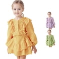 thumbnail image 1 of FYDUU Girls Clothes 2 Piece Set Ruffle Long Sleeve Button Down Shirts Top + Skirt Set Kids Girl Fashion Back To School Outfits 9-10 Years, 1 of 9