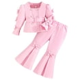 thumbnail image 1 of FYDUU Girls Clothes Fall Winter Outfits Set Long Sleeve Sleeves Flare Pants Double Belted Two Piece Outfit For Toddler And Kids 2-3 Years, 1 of 9