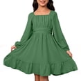 thumbnail image 1 of FYDUU Girls Dresses Casual Long Sleeve Dress Tween Girls Tie Back Off Shoulder Dress Easter Kids School Party Dresses Spring Fall Sundress 12-13 Years, 1 of 6