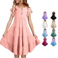 thumbnail image 1 of FYDUU Girls Dresses Summer Flutter Sleeve Flowy A-Line Dress Solid Color Casual Midi Dresses Trendy Clothes Girls Sundress 12-13 Years, 1 of 7