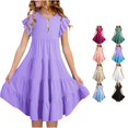 thumbnail image 1 of FYDUU Girls Dresses Summer Flutter Sleeve Flowy A-Line Dress Solid Color Casual Midi Dresses Trendy Clothes Girls Sundress 6-7 Years, 1 of 7