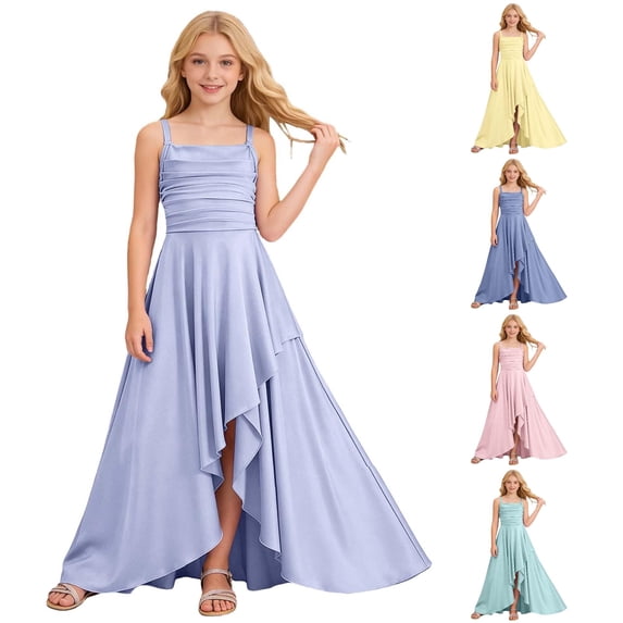 FYDUU Girls Dresses Wedding Guest Dress Strapless Ruffle Party Dress Ruched Asymmetrical Princess Birthday Dresses Formal Sundress 15-16 Years