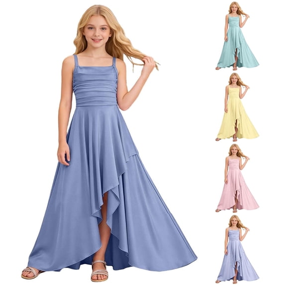 FYDUU Girls Dresses Wedding Guest Dress Strapless Ruffle Party Dress Ruched Asymmetrical Princess Birthday Dresses Formal Sundress 15-16 Years