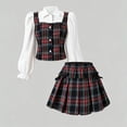 thumbnail image 1 of FYDUU Girls Fall Clothing Sets Plaid Collared Blouse Long Sleeve Button Down Shirt And A-Line Pleated Skirt School Uniform 2 Piece Outfit Set 11-12 Years, 1 of 7