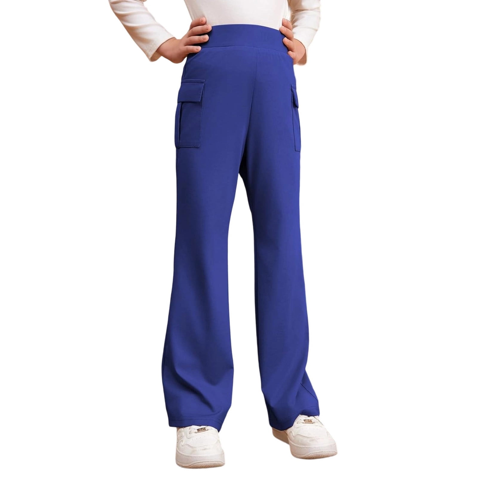 FYDUU Girls Flare Dress Pants Kids School Uniform Bell Bottoms Elastic