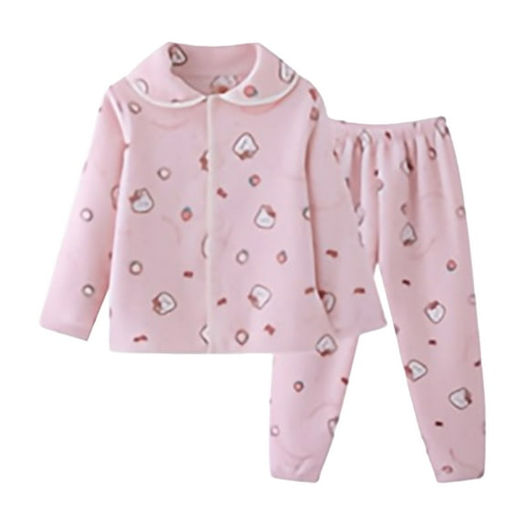 FYDUU Girls Fuzzy Pajama Set 2 Piece Pajamas Winter Warm Loungewear Cute Button Down Sweatshirts And Pants Set Kids Soft Comfy Sleepwear,Pink,3-4 Years