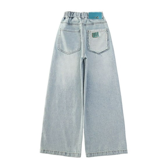 FYDUU Girls High Waisted Denim Jeans Girls Casual Denim Pants Loose Fit Comfortable Wide Leg Jeans Pants With Pockets Kids Fall Long Trousers 6-7 Years