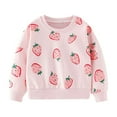 thumbnail image 1 of FYDUU Girls Hoodies Sweatshirts Cute Cartoon Strawberry Print Long Sleeve Casual Pullover Top For Toddler Kids Loose Fit Fall Winter Clothes Vintage Halloween 4-5 Years, 1 of 6