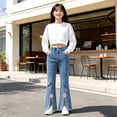 thumbnail image 1 of FYDUU Girls Jeans Flare Denim Pants Girls Bell Bottom Stretch Jeans With Pockets Streetwear Trendy Clothes School Trousers Everyday Wear 7-8 Years, 1 of 3