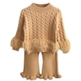 thumbnail image 1 of FYDUU Girls Knit Sweater Outfit Set Winter Warm Long Sleeve Top Pants Two Piece Toddler Kids Clothes Soft Comfy Casual Formal Wear Cute Kids Clothes 4-5 Years, 1 of 5