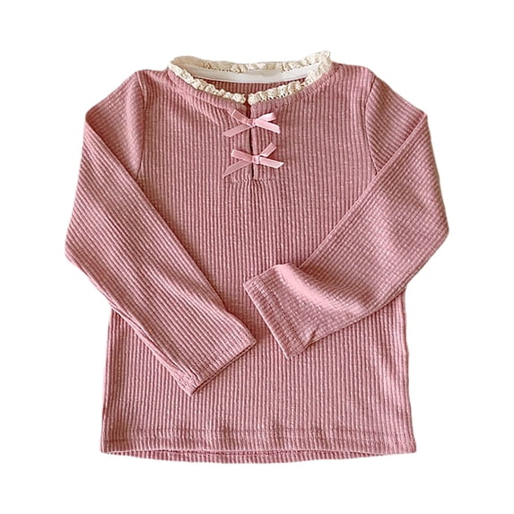 FYDUU Girls Long Sleeve Shirts Cute Elegant Lace Collar T Shirts Top Comfortable Casual Tee Shirt Stylish Toddler Kids Ruffle Shirts Blouse Comfort Sport Wear