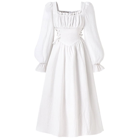 FYDUU Girls Maxi Dress Fall Long Sleeve A-Line Formal Dresses Long Flowy Casual Holiday Dresses Square Neck Puff Sleeves Elegant Dresses 8-9 Years