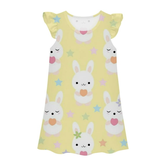 FYDUU Girls Nightgowns Summer Easter Cartoon Print Pajama Sleep Dress Soft Cute Princess Dress Toddlers Casual Dresses Kids Soft Nightgown For 5-6 Years