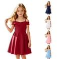 thumbnail image 1 of FYDUU Girls Off-Shoulder Dresses Elegant A-Line Party Dress Solid Color Formal Gown for Tweens Kids Homecoming Birthday Party Dress 13-14 Years, 1 of 8