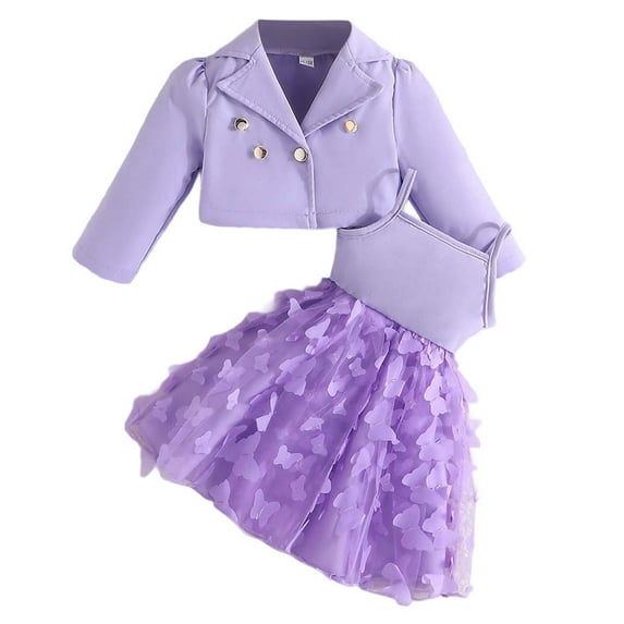 FYDUU Girls Outfits 2 Piece Set Fashion Solid Color Coat Top With Dress For Toddler Girls Casual School Party Wear Cute Kids Clothes 18-24 Months