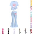 thumbnail image 1 of FYDUU Girls Outfits Sets Summer Short Sleeve Bow Graphic T-Shirt Tops + Flared Pants 2 Piece Kids Girl Fashion Clothing Set 9-10 Years, 1 of 5